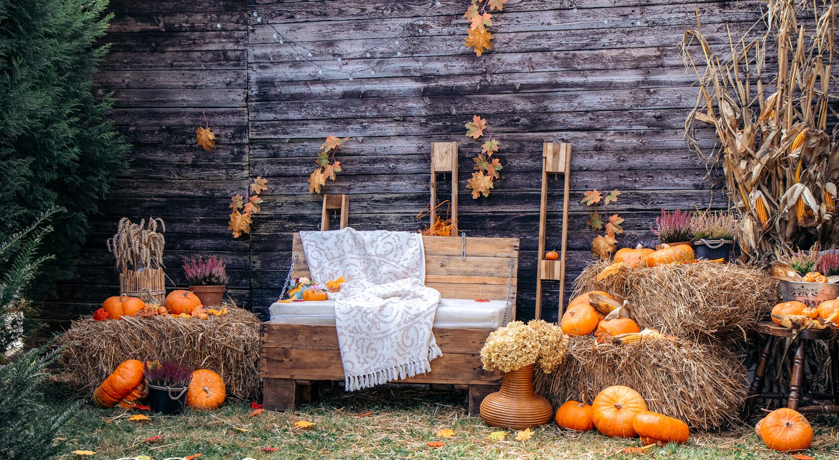 Őszi tökös dekoráció, valódi elemekkel a Beamica Foto stúdióhoz kapcsolódó kerti fotózásokhoz
