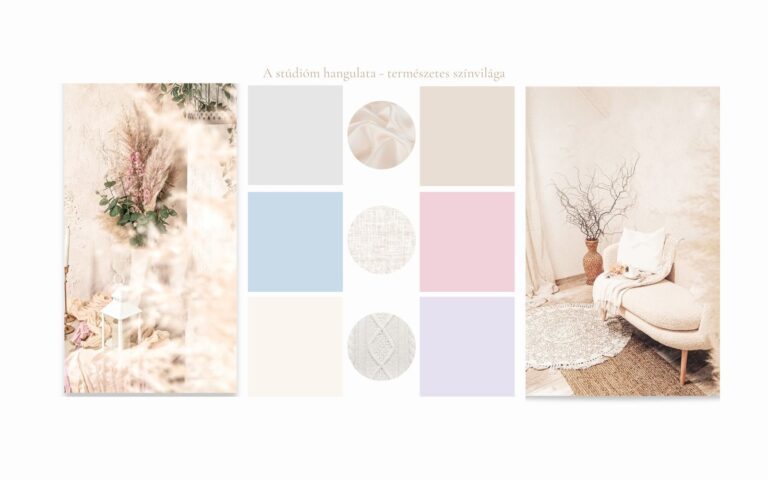 Pasztell hangulatú fotóstúdióba készült hangulati tábla, miért fontos a stúdió hangulatához öltözni fotózáskor